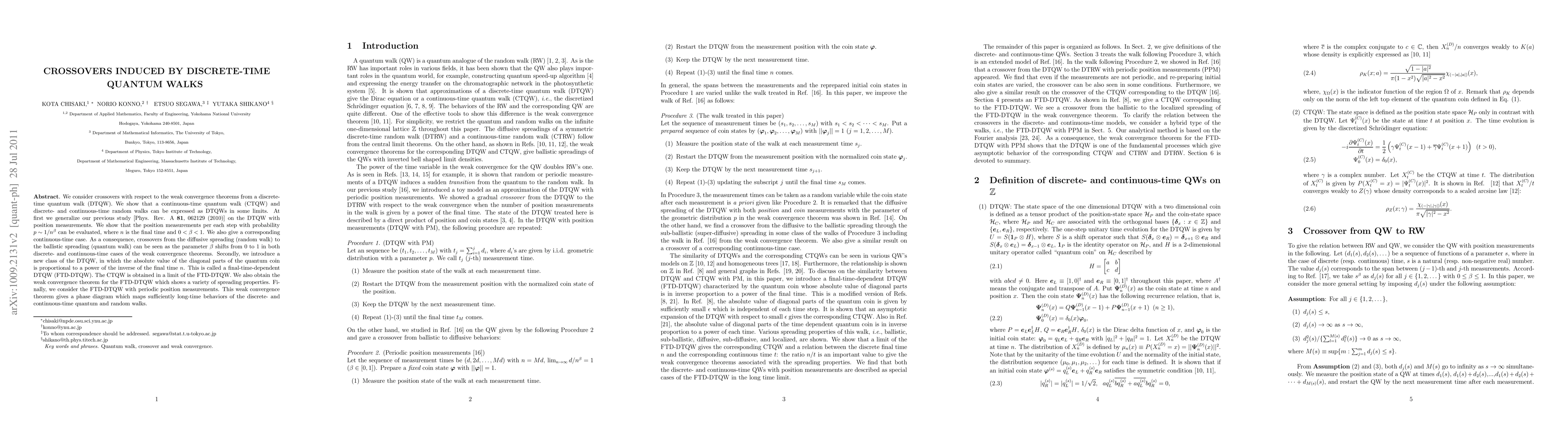 Thumbnail for Crossovers induced by discrete-time quantum walks