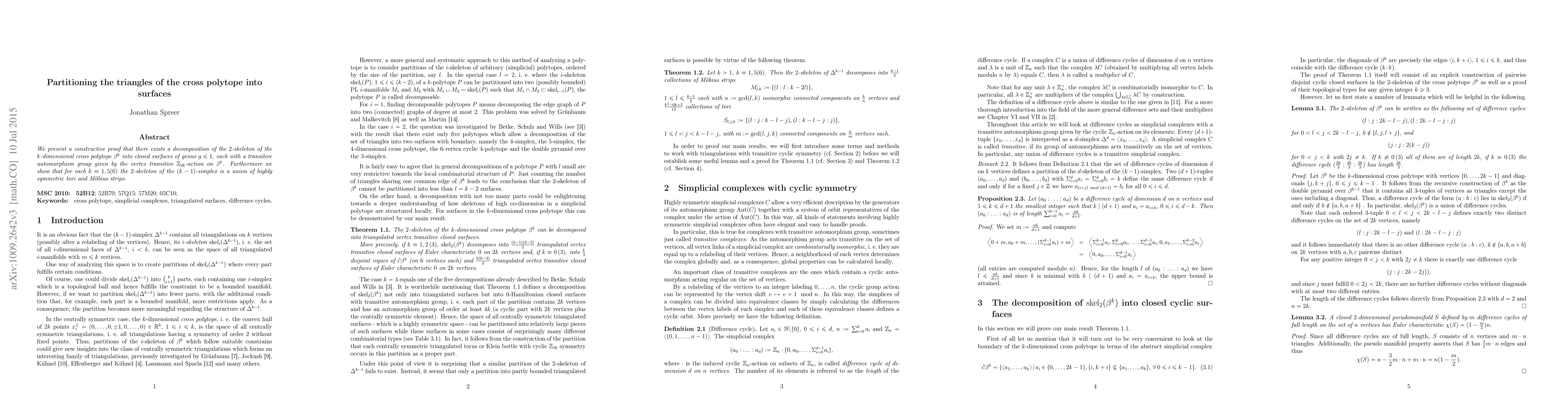 Thumbnail for Partitioning the triangles of the cross polytope into surfaces