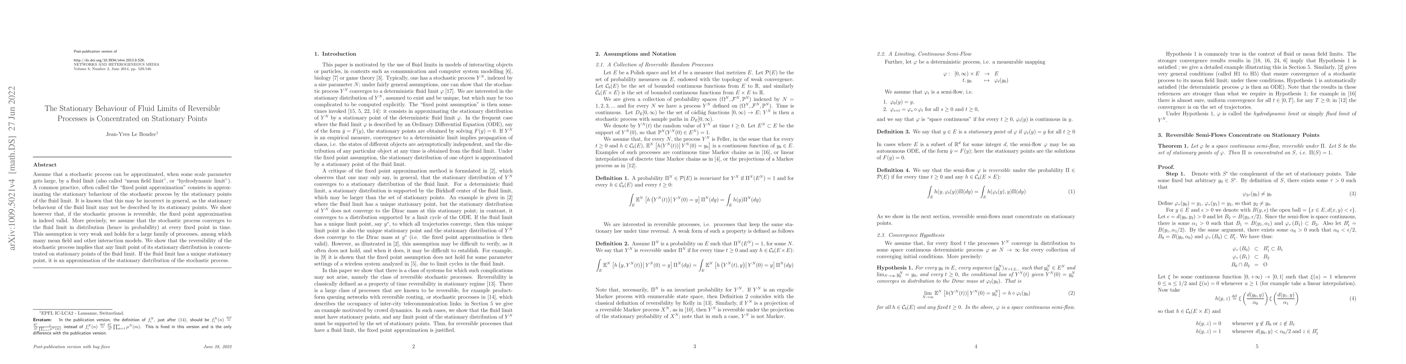 Thumbnail for The Stationary Behaviour of Fluid Limits of Reversible Processes is
  Concentrated on Stationary Points