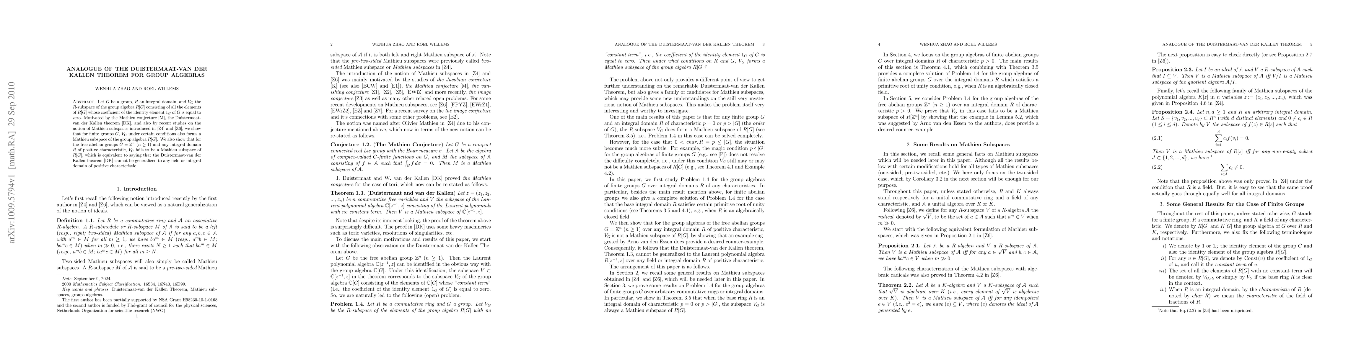 Thumbnail for Analogue of the Duistermaat-van der Kallen Theorem for Group Algebras