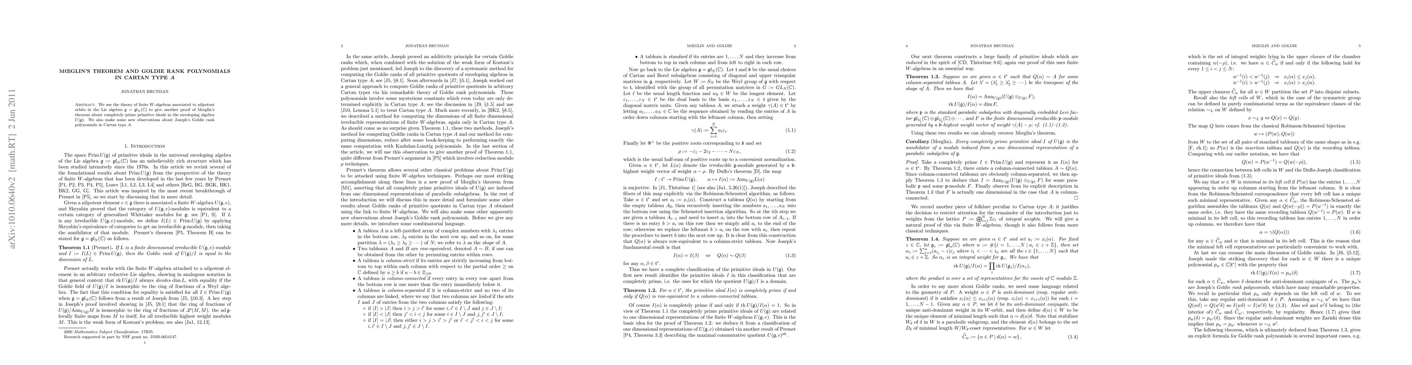Thumbnail for Moeglin's theorem and Goldie rank polynomials in Cartan type A