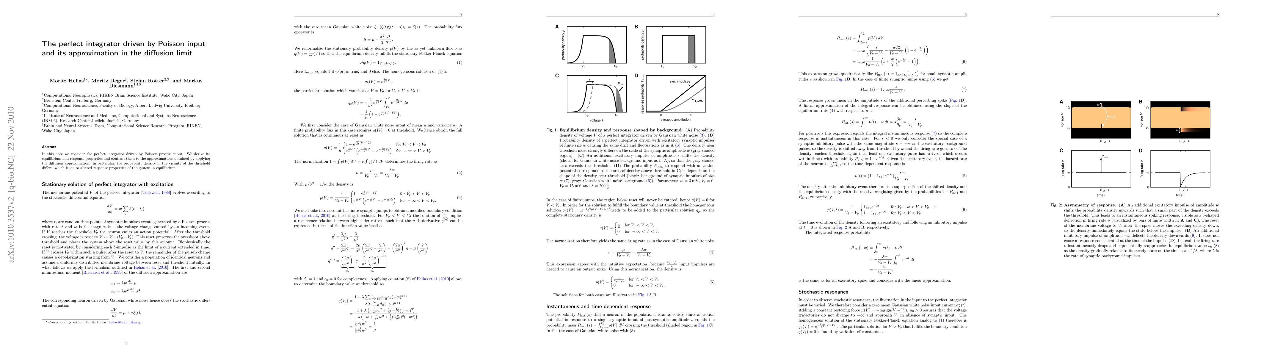 Thumbnail for The perfect integrator driven by Poisson input and its approximation in
  the diffusion limit
