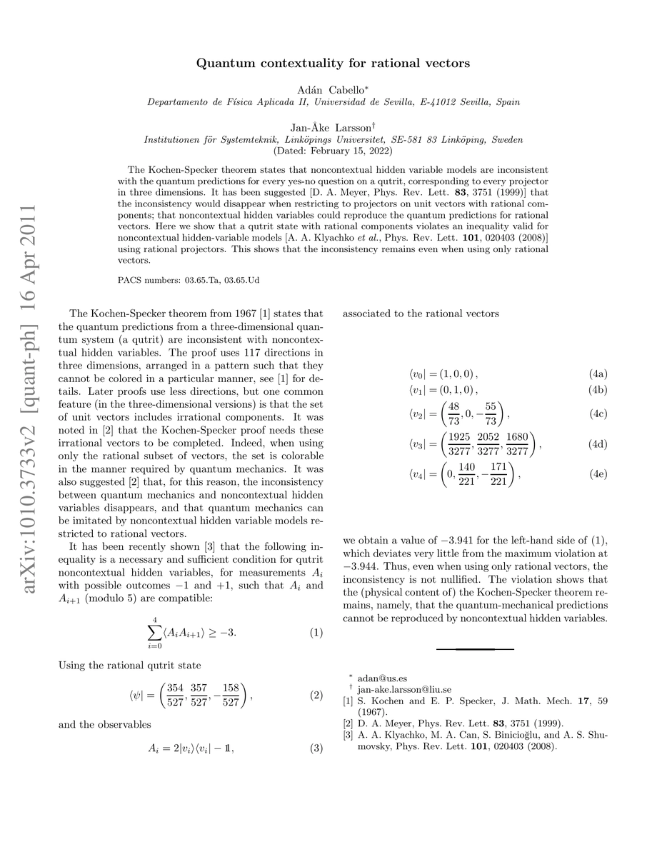Thumbnail for Quantum contextuality for rational vectors