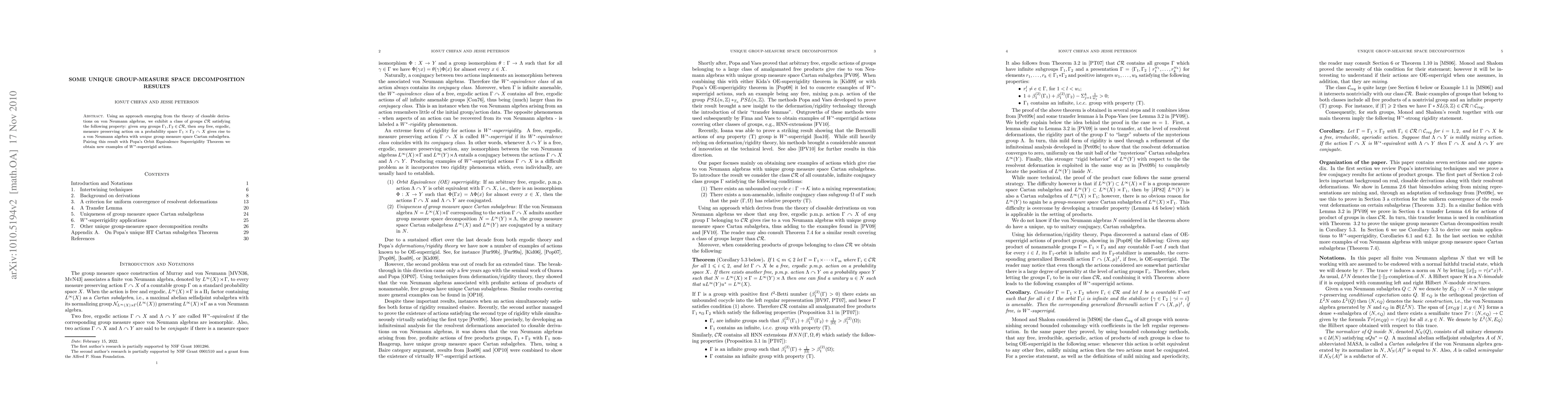 Thumbnail for Some unique group-measure space decomposition results