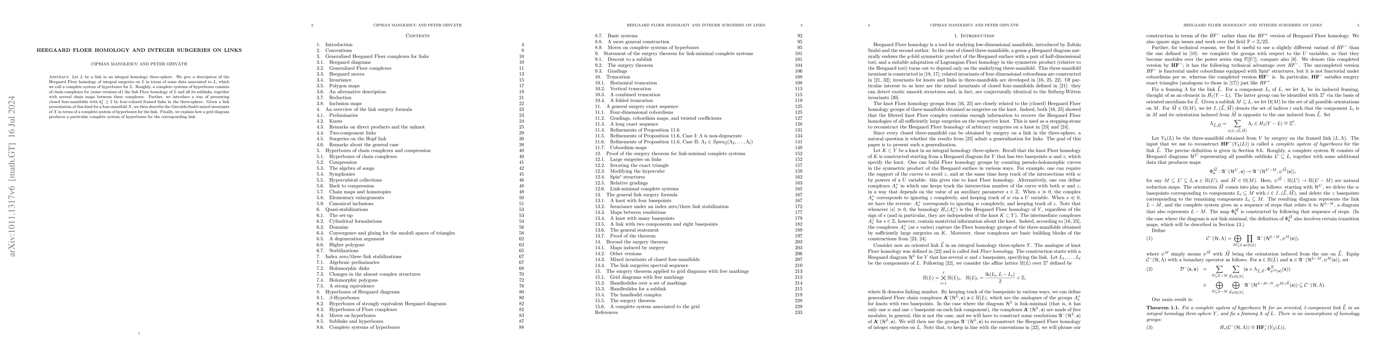 Thumbnail for Heegaard Floer homology and integer surgeries on links