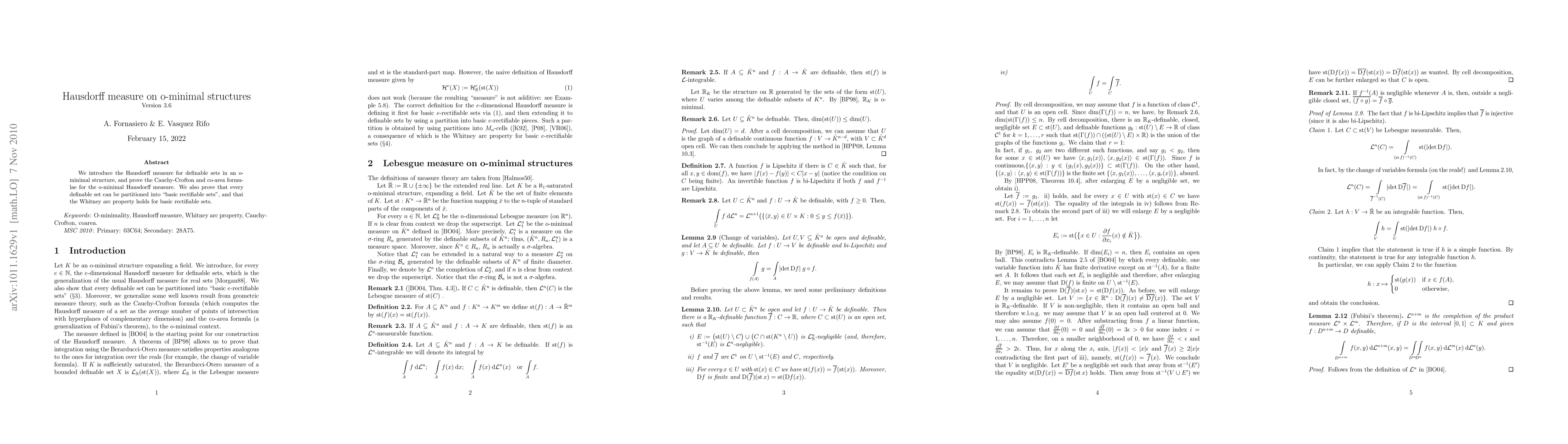 Thumbnail for Hausdorff measure on o-minimal structures