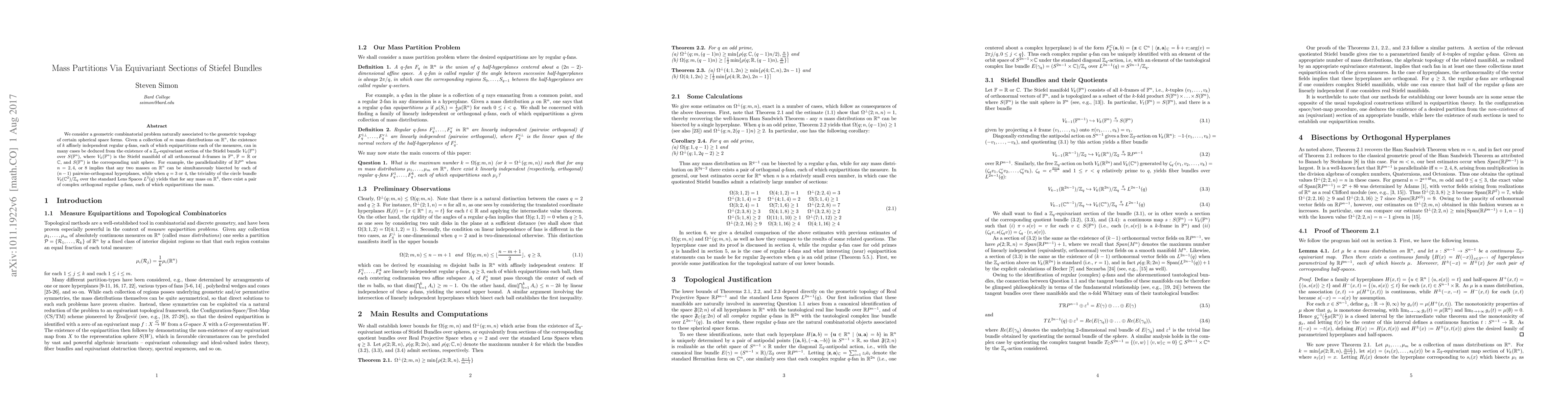 Thumbnail for Mass Partitions via Equivariant Sections of Stiefel Bundles