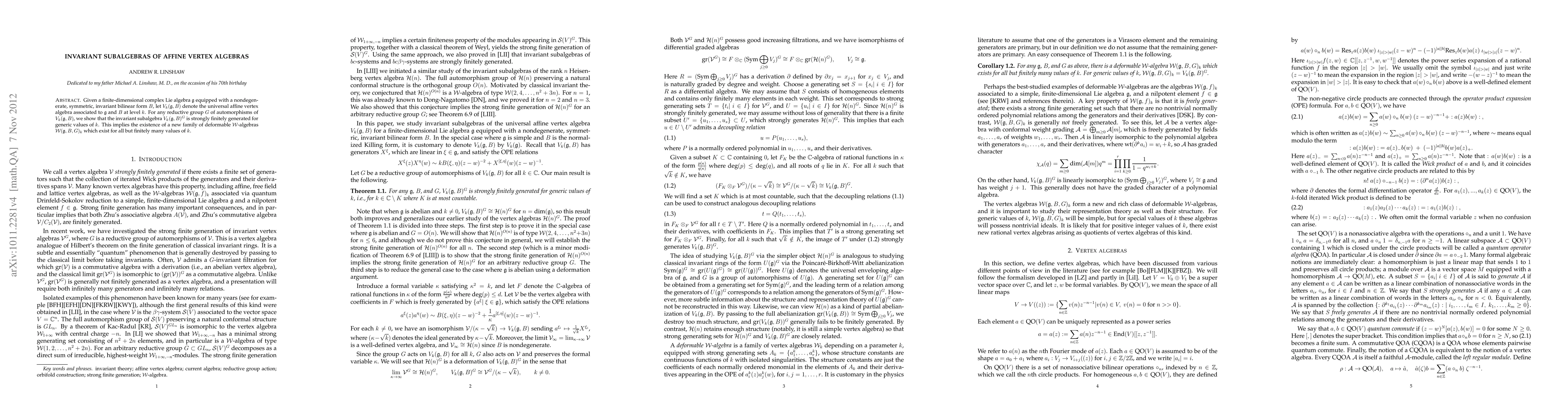Thumbnail for Invariant subalgebras of affine vertex algebras
