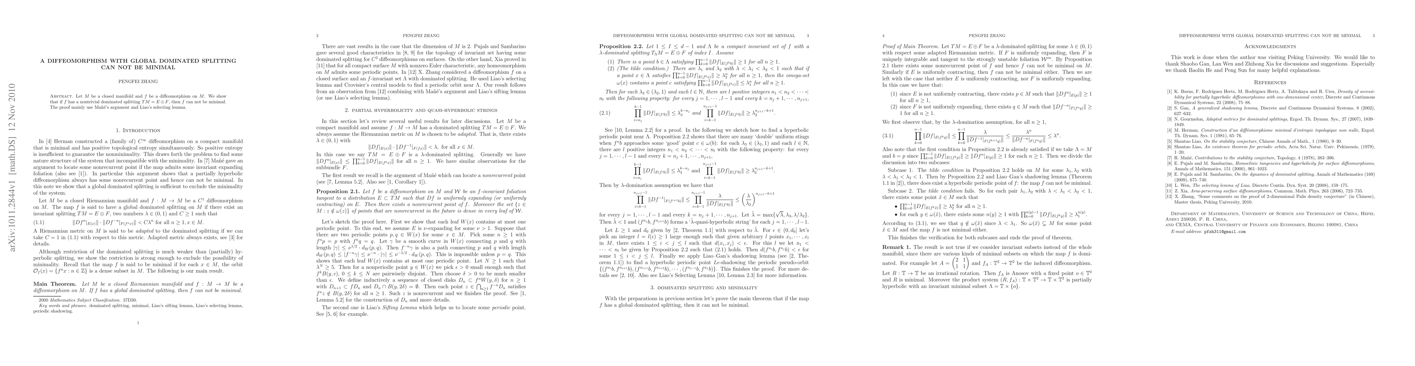 Thumbnail for A diffeomorphism with global dominated splitting can not be minimal