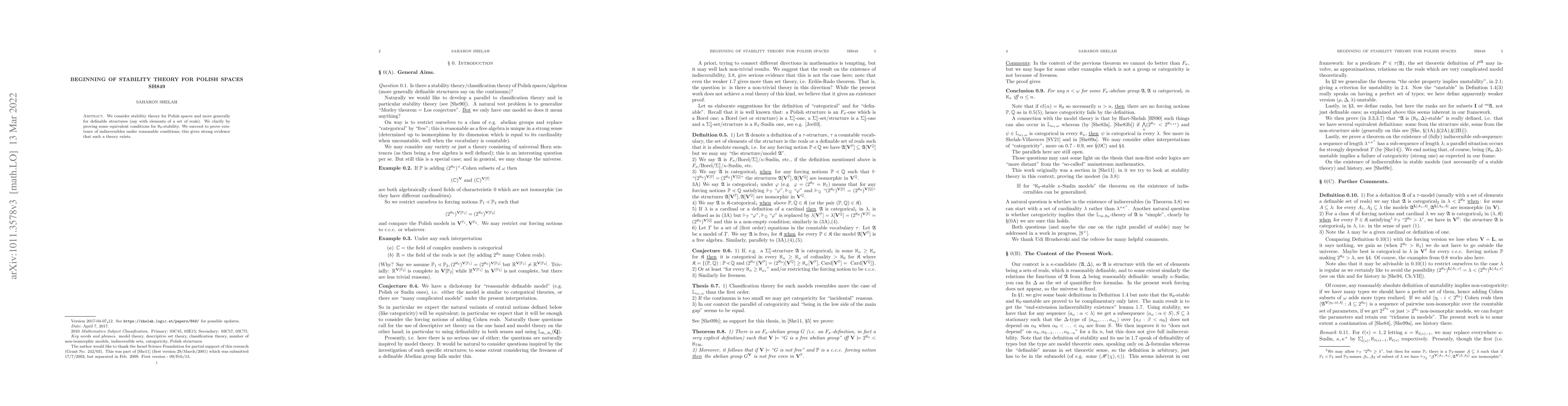 Thumbnail for Beginning of stability theory for Polish Spaces