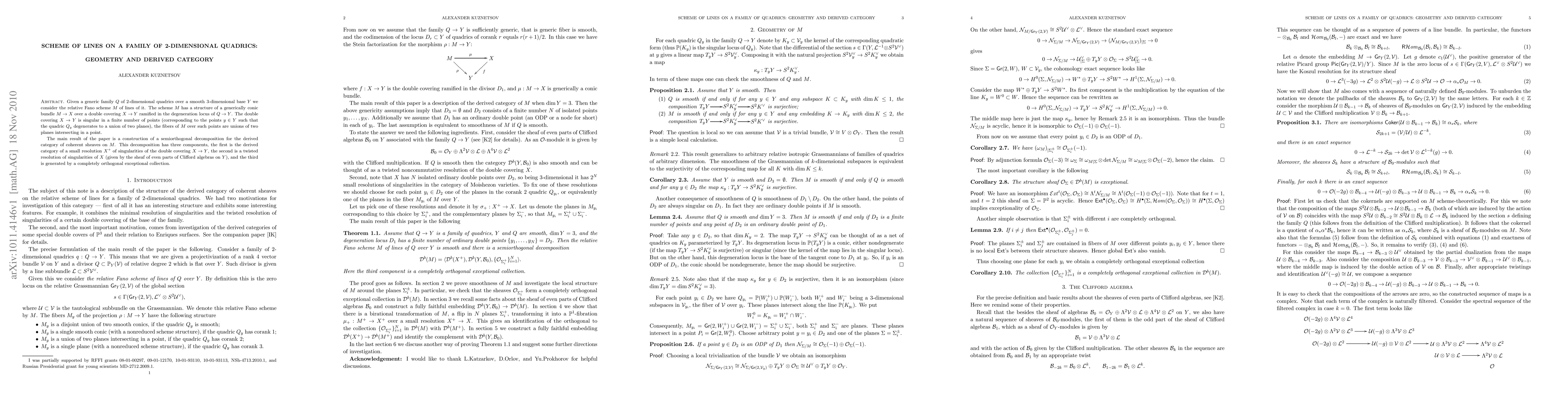 Thumbnail for Scheme of lines on a family of 2-dimensional quadrics: geometry and
  derived category