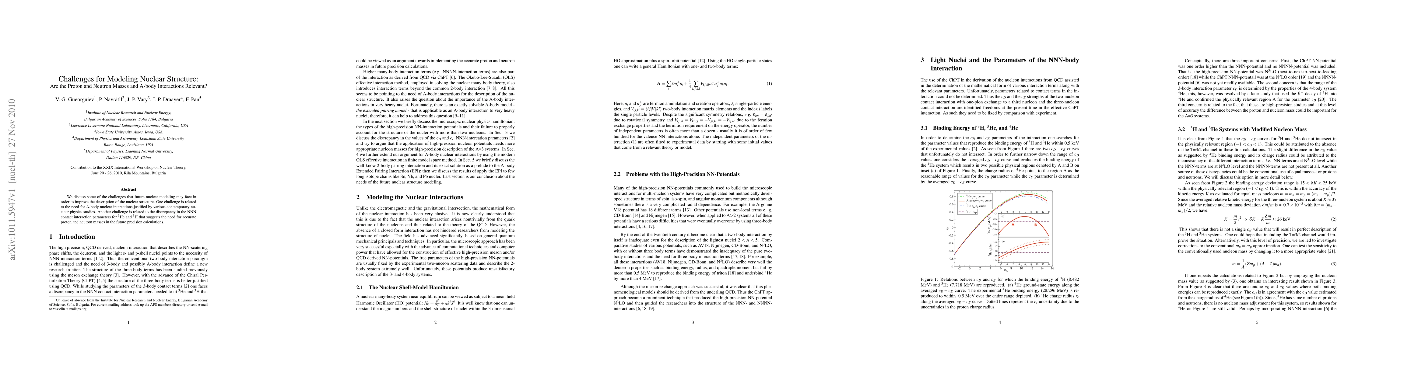 Thumbnail for Challenges for Modeling Nuclear Structure: Are the Proton and Neutron
  Masses and A-body Interactions Relevant?