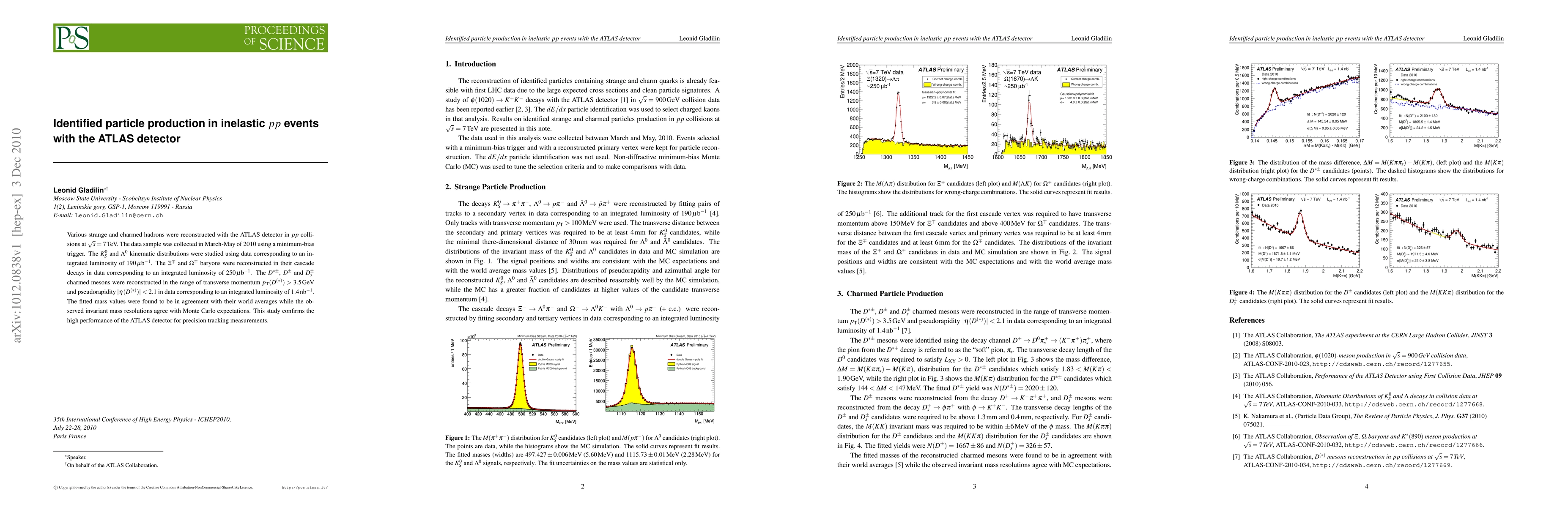 Thumbnail for Identified particle production in inelastic pp events with the ATLAS
  detector