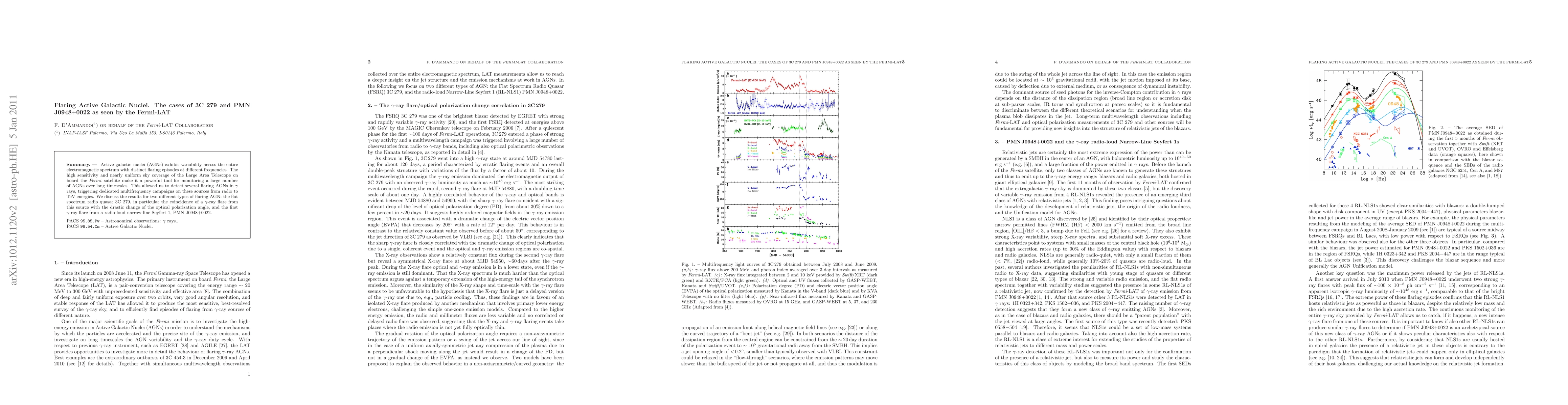 Thumbnail for Flaring Active Galactic Nuclei. The cases of 3C 279 and PMN J0948+0022
  as seen by the Fermi-LAT