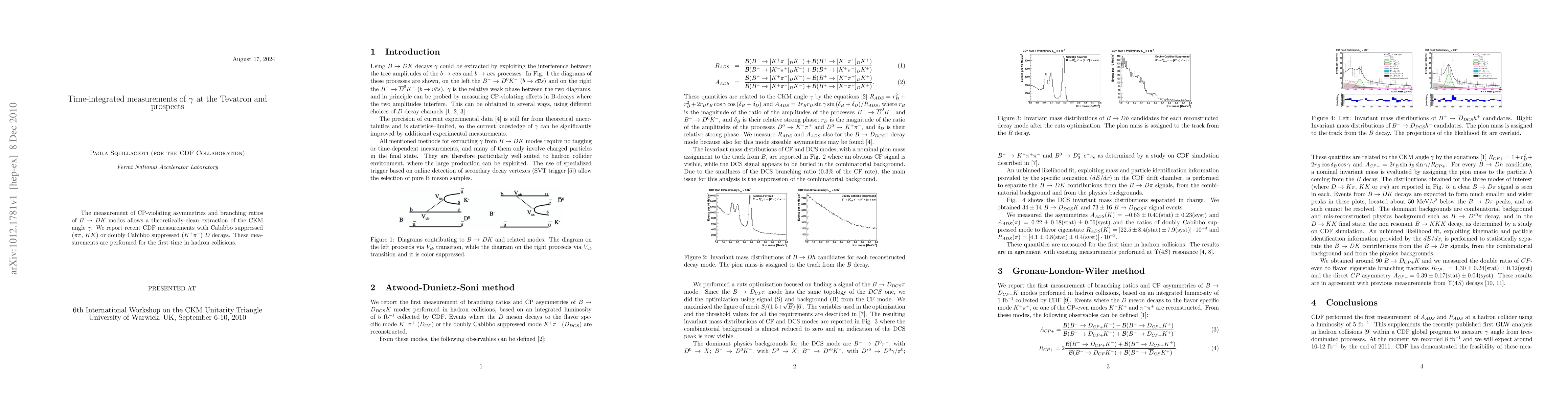 Thumbnail for Time-integrated measurements of $\gamma$ at the Tevatron and prospects