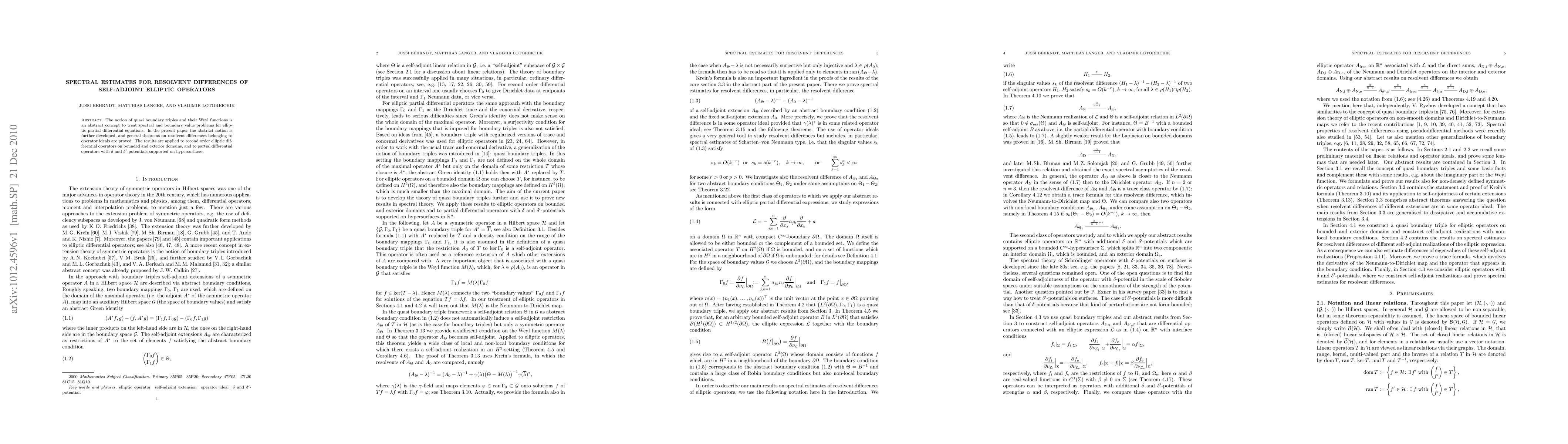 Thumbnail for Spectral estimates for resolvent differences of self-adjoint elliptic
  operators