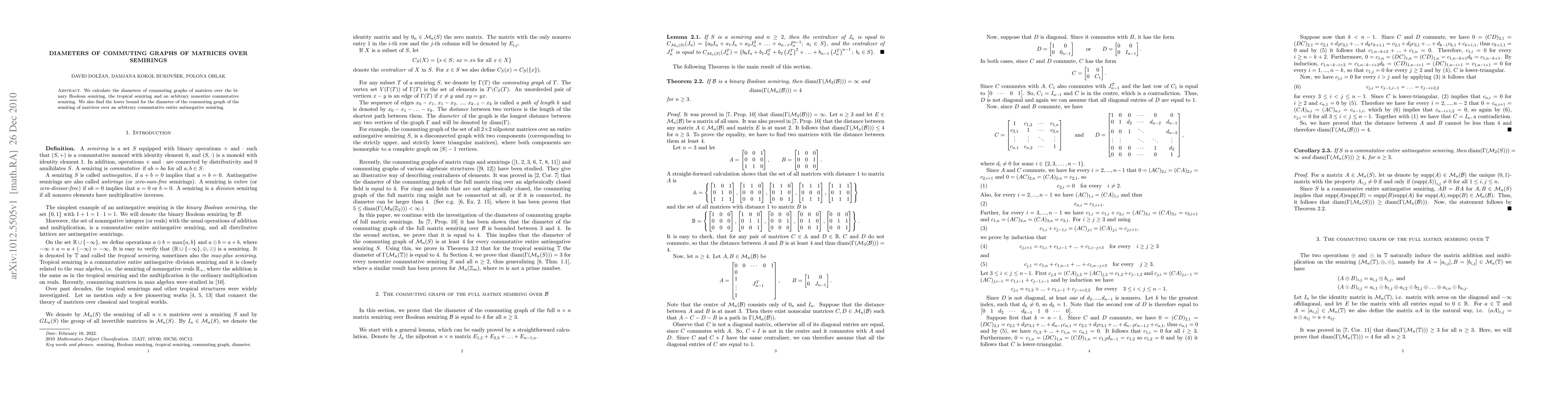 Thumbnail for Diameters of commuting graphs of matrices over semirings