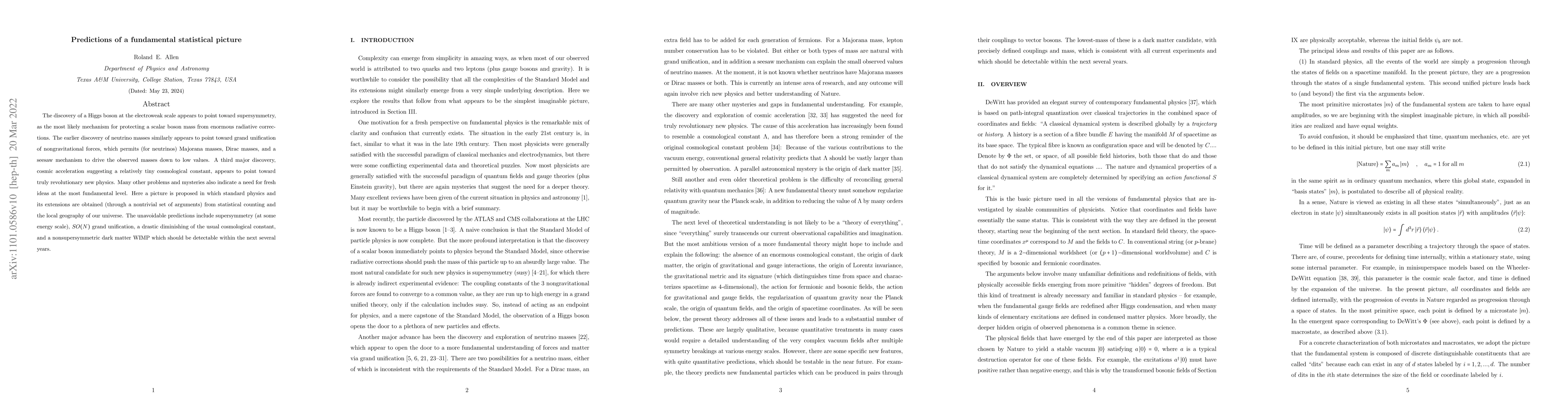 Thumbnail for Predictions of a fundamental statistical picture