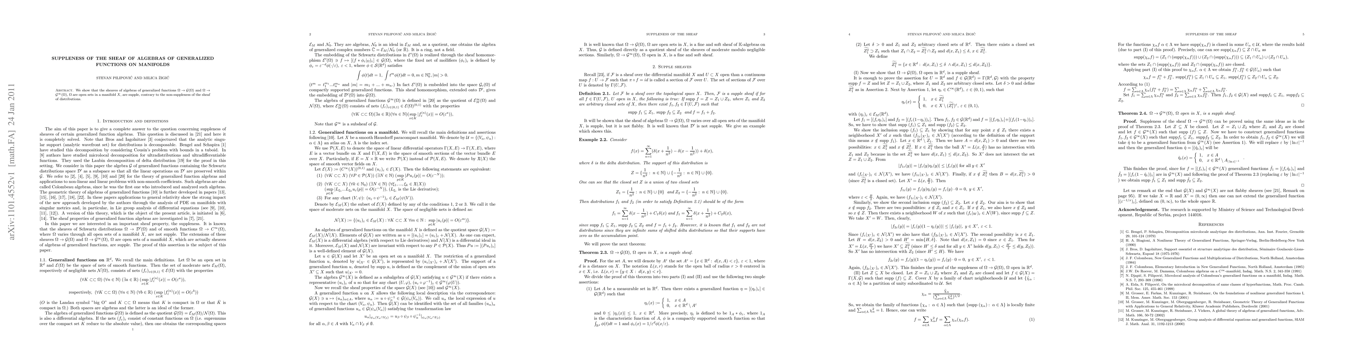 Thumbnail for Suppleness of the sheaf of algebras of generalized functions on
  manifolds
