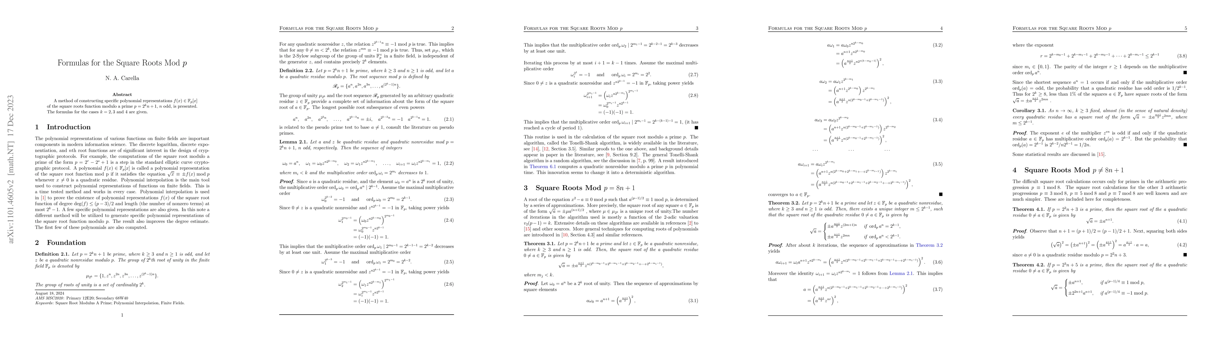 Thumbnail for Formulas For The Square Root Modulo p