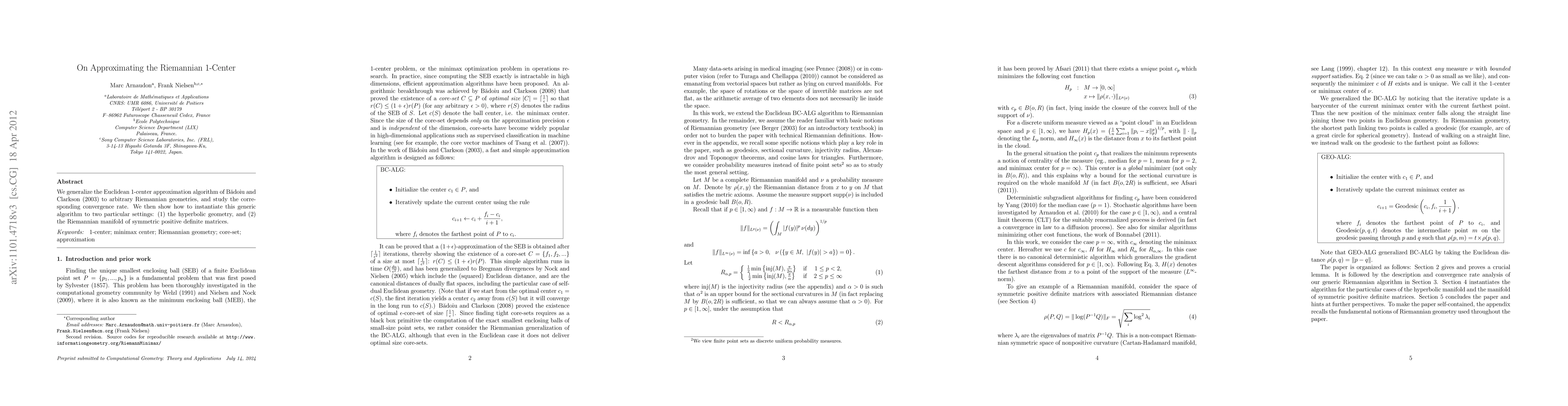 Thumbnail for On Approximating the Riemannian 1-Center