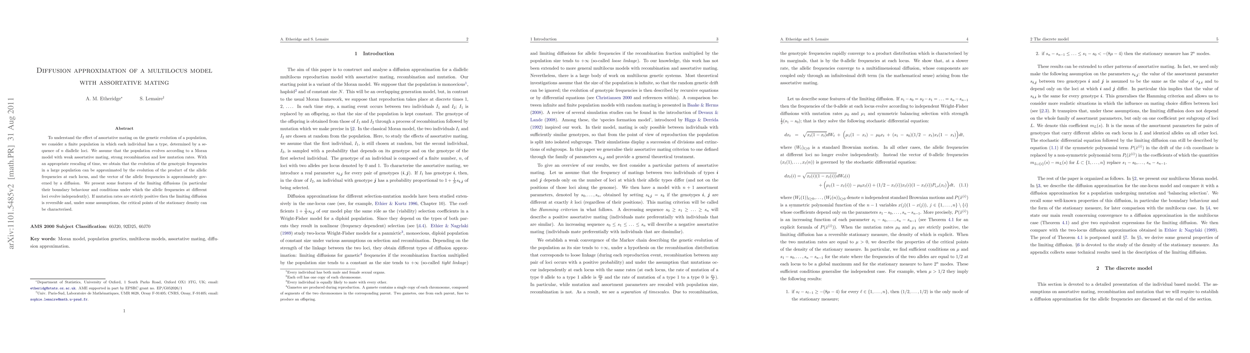 Thumbnail for Diffusion approximation of a multilocus model with assortative mating