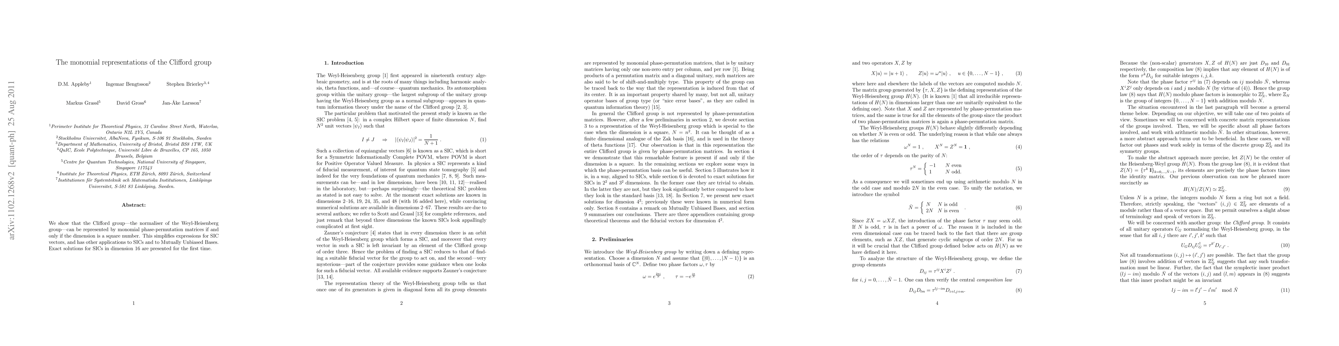 Thumbnail for The monomial representations of the Clifford group