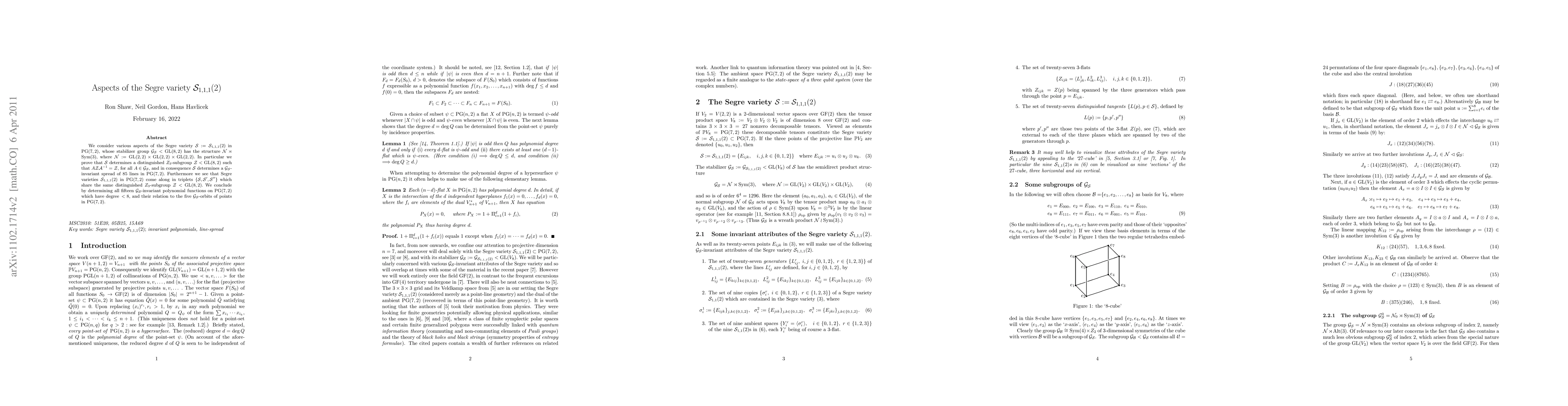 Thumbnail for Aspects of the Segre variety S_{1,1,1}(2)