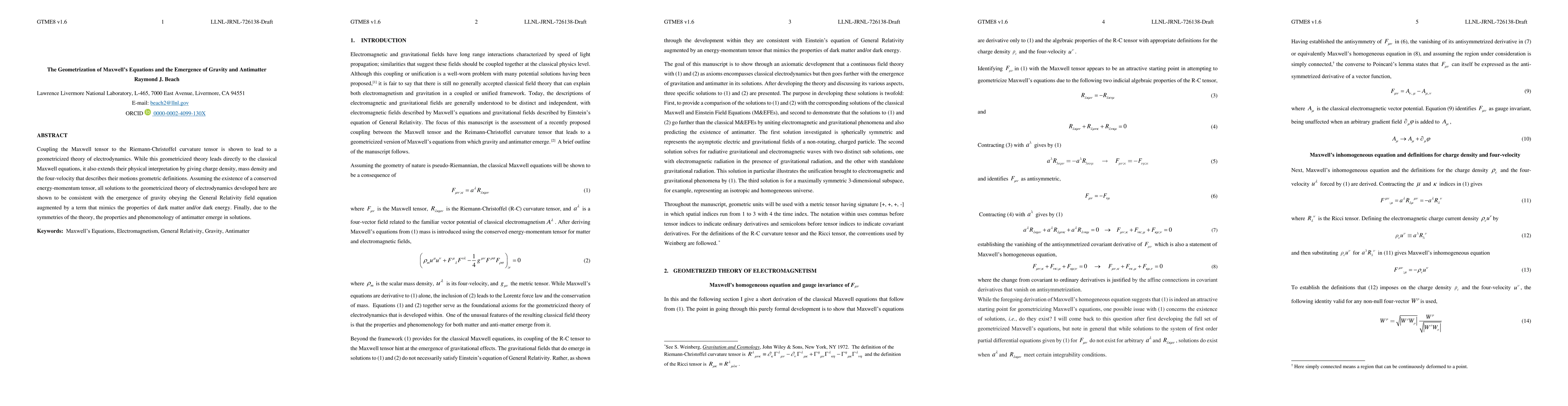 Thumbnail for The Geometrization of Maxwell's Equations and the Emergence of Gravity
  and Antimatter