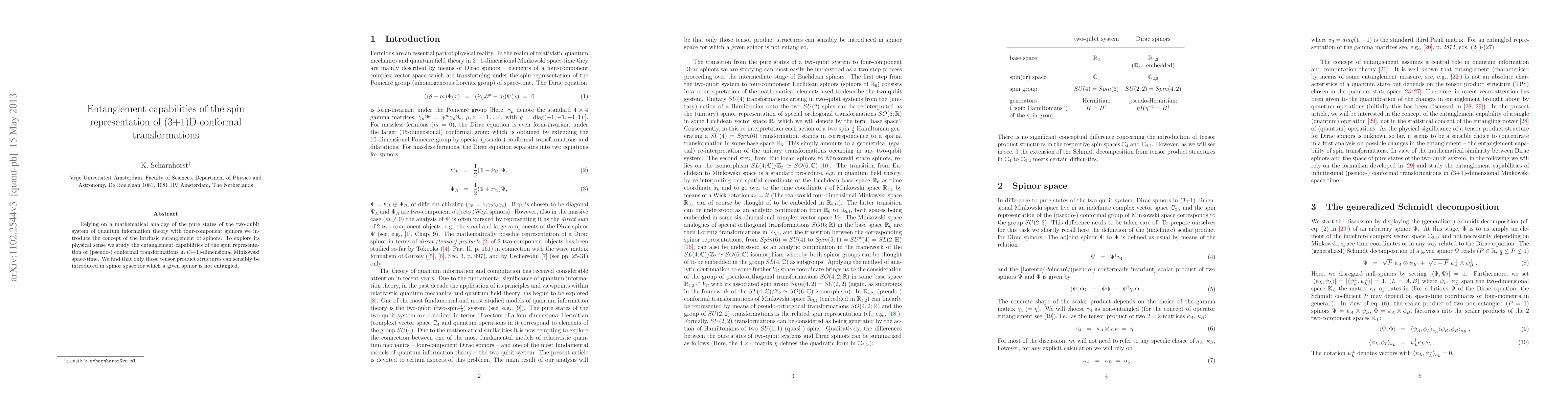 Thumbnail for Entanglement capabilities of the spin representation of (3+1)D-conformal
  transformations