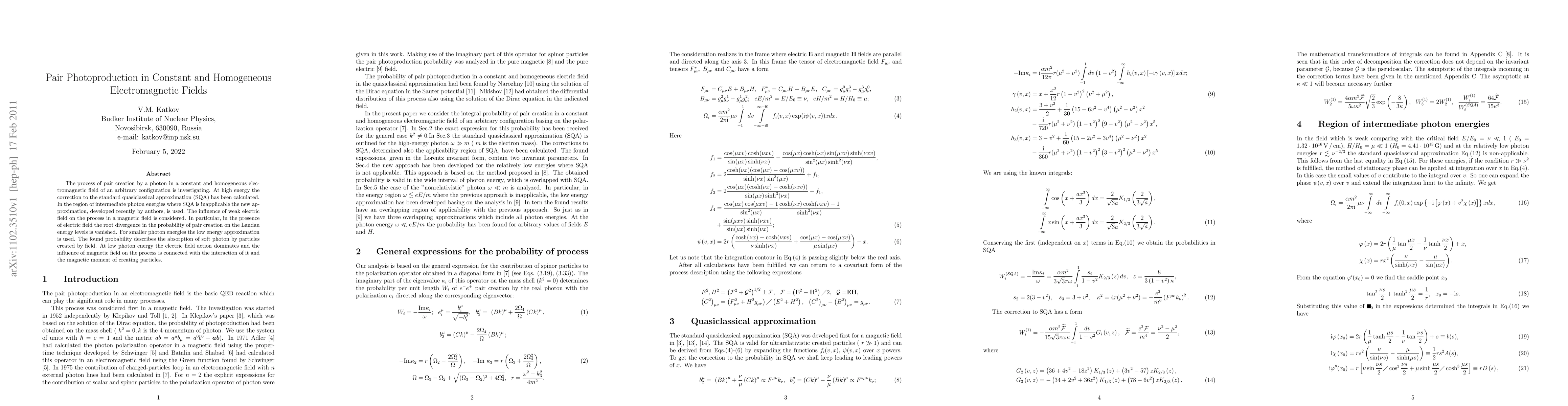 Thumbnail for Pair Photoproduction in Constant and Homogeneous Electromagnetic Fields