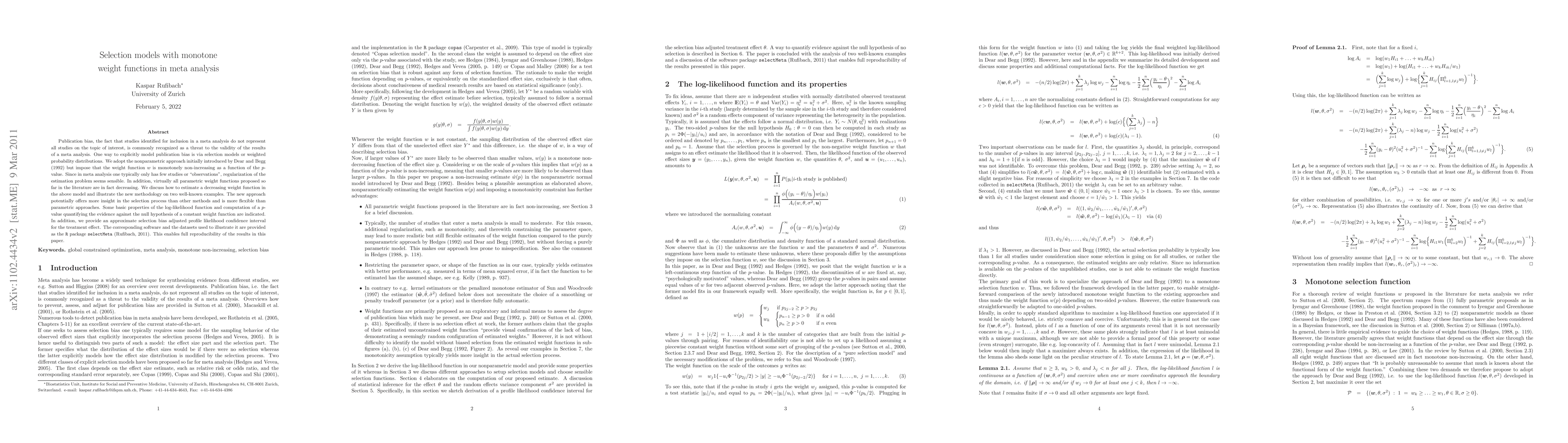 Thumbnail for Selection models with monotone weight functions in meta analysis