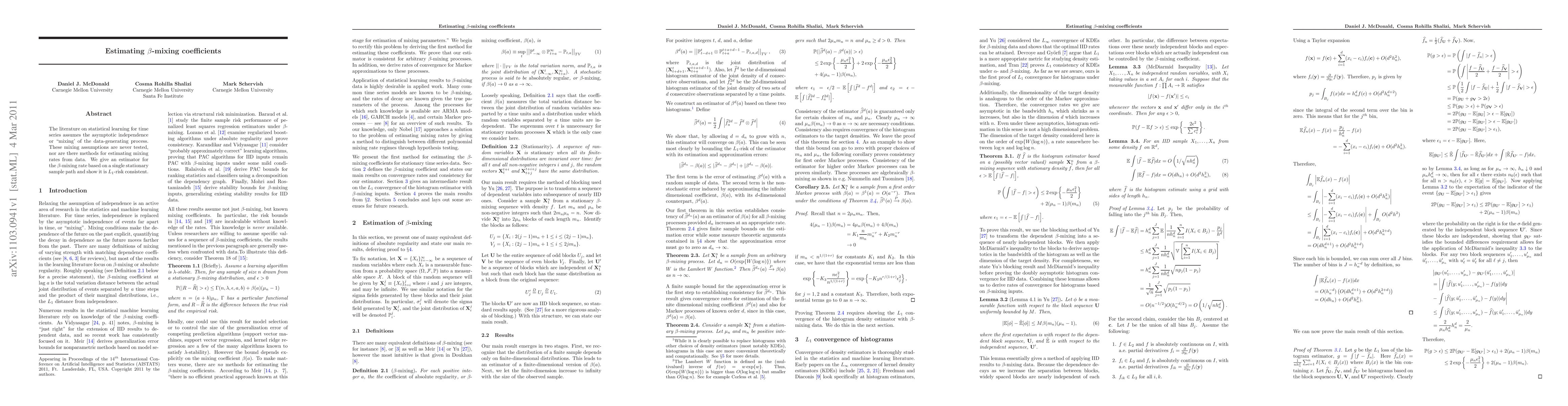 Thumbnail for Estimating $\beta$-mixing coefficients