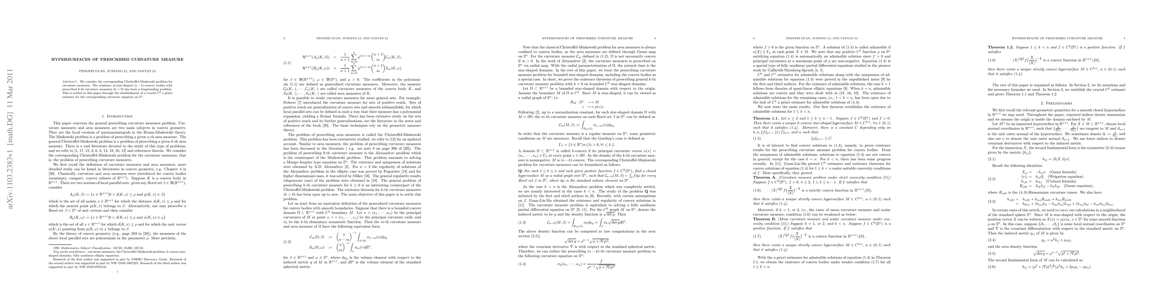 Thumbnail for Hypersurfaces of Prescribed Curvature Measure