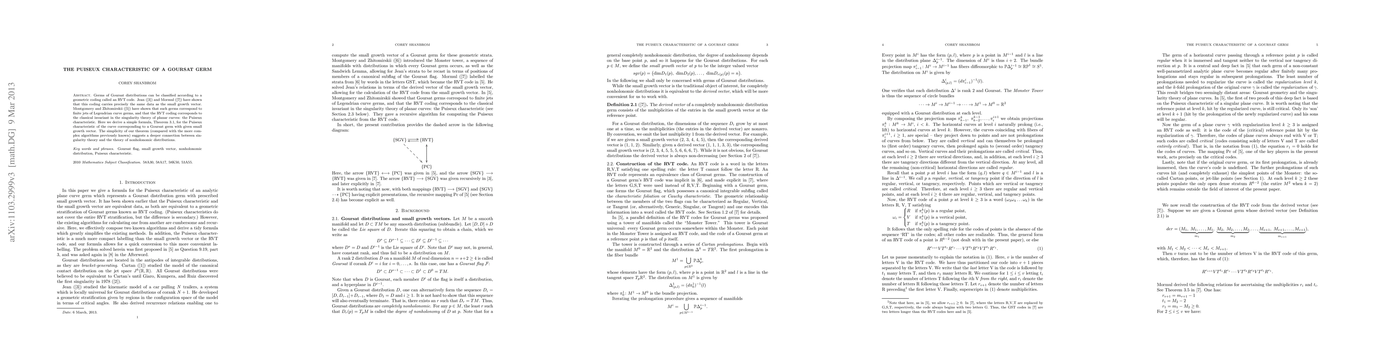 Thumbnail for The Puiseux Characteristic of a Goursat Germ