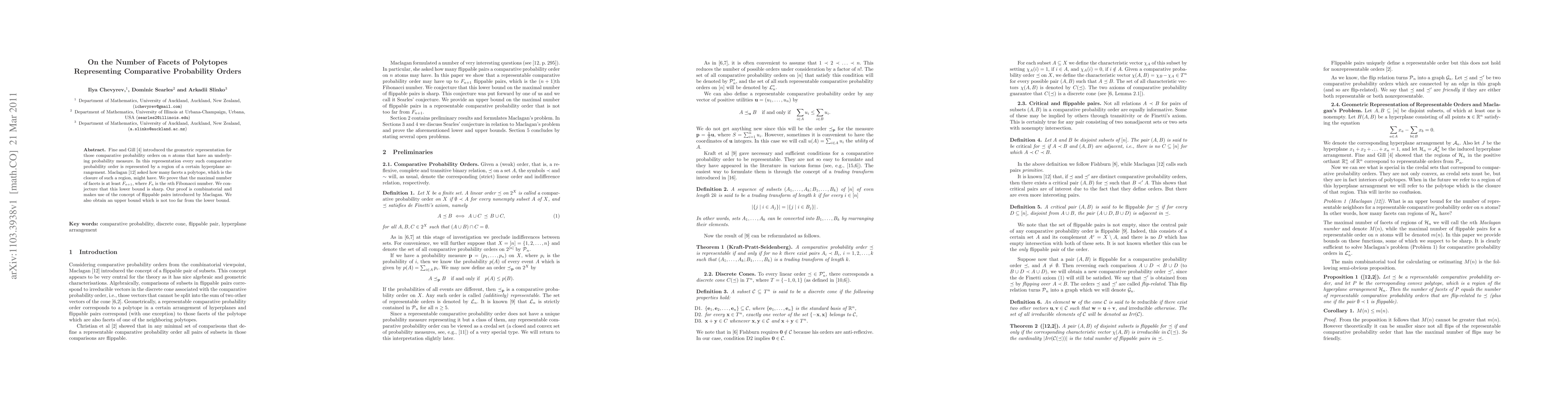 Thumbnail for On the Number of Facets of Polytopes Representing Comparative
  Probability Orders