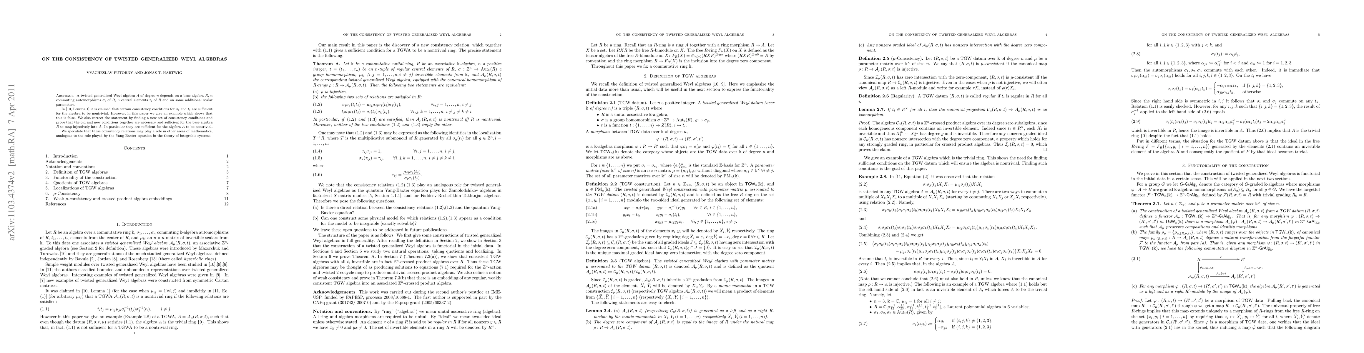 Thumbnail for On the Consistency of Twisted Generalized Weyl Algebras