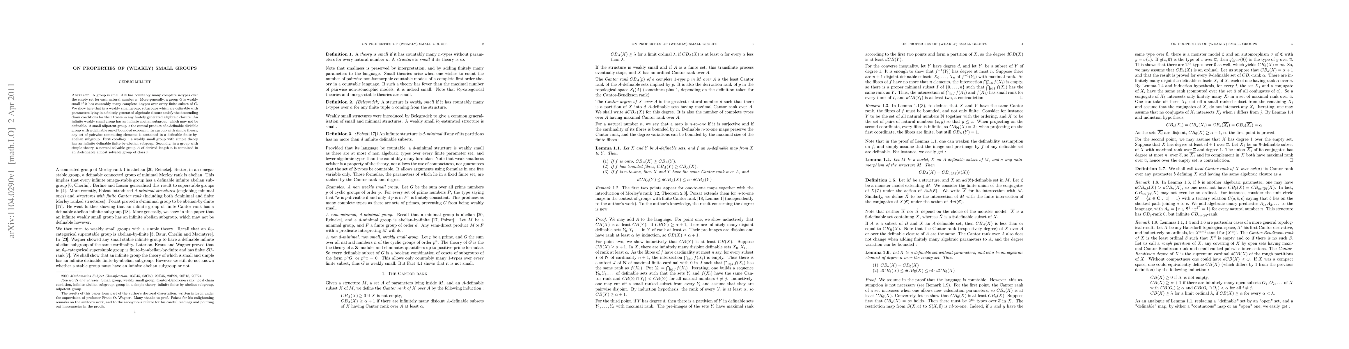 Thumbnail for On properties of (weakly) small groups
