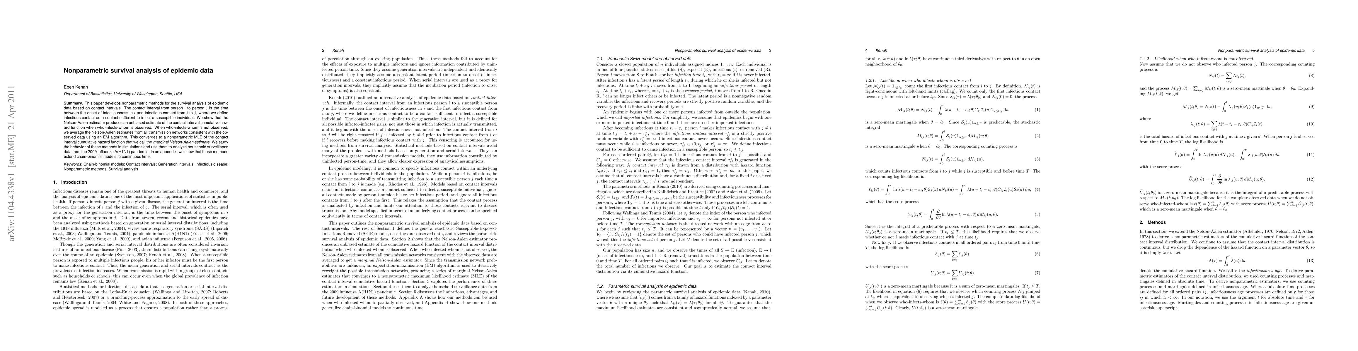 Thumbnail for Nonparametric survival analysis of epidemic data