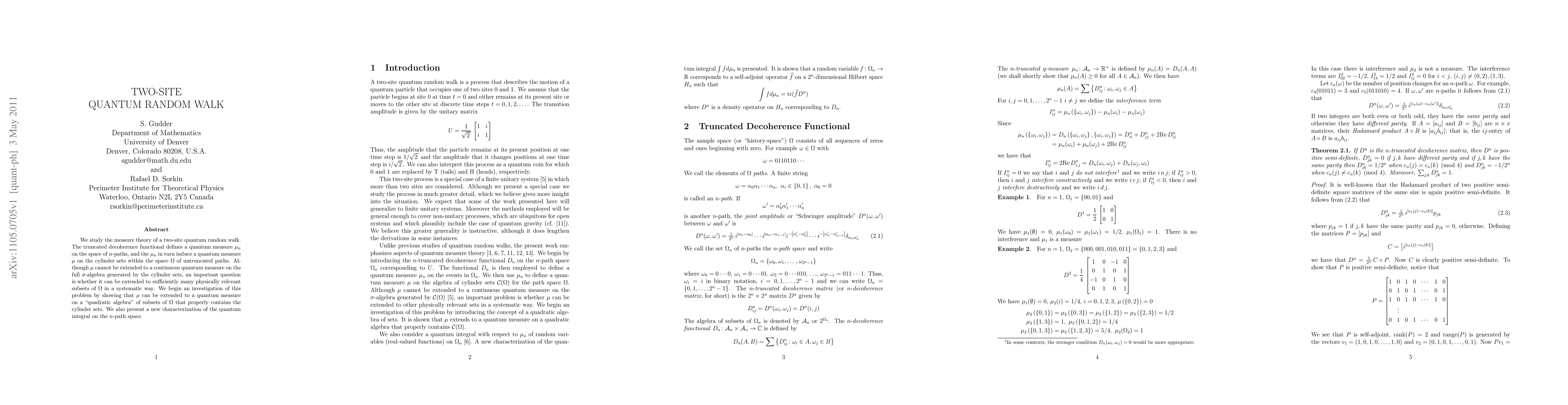 Thumbnail for Two-Site Quantum Random Walk