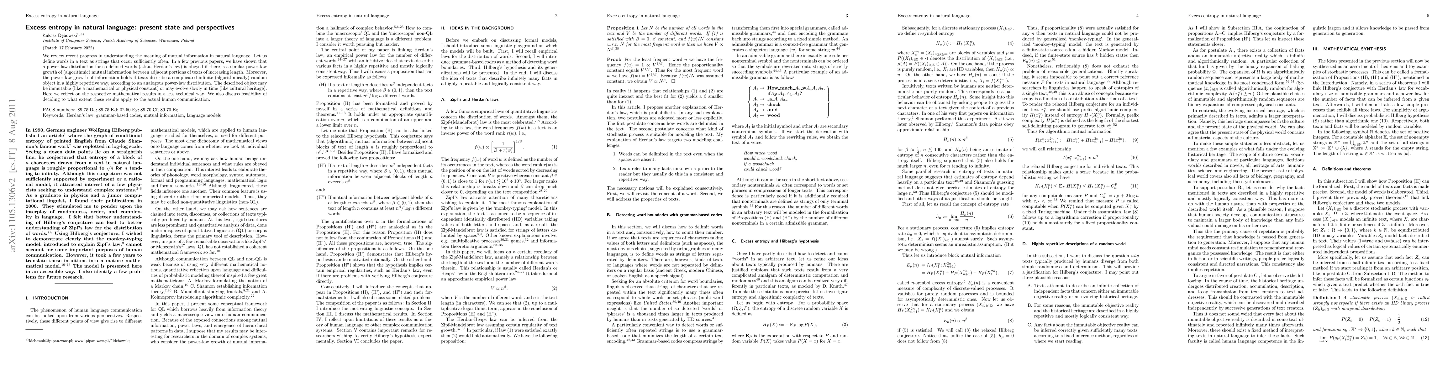 Thumbnail for Excess entropy in natural language: present state and perspectives