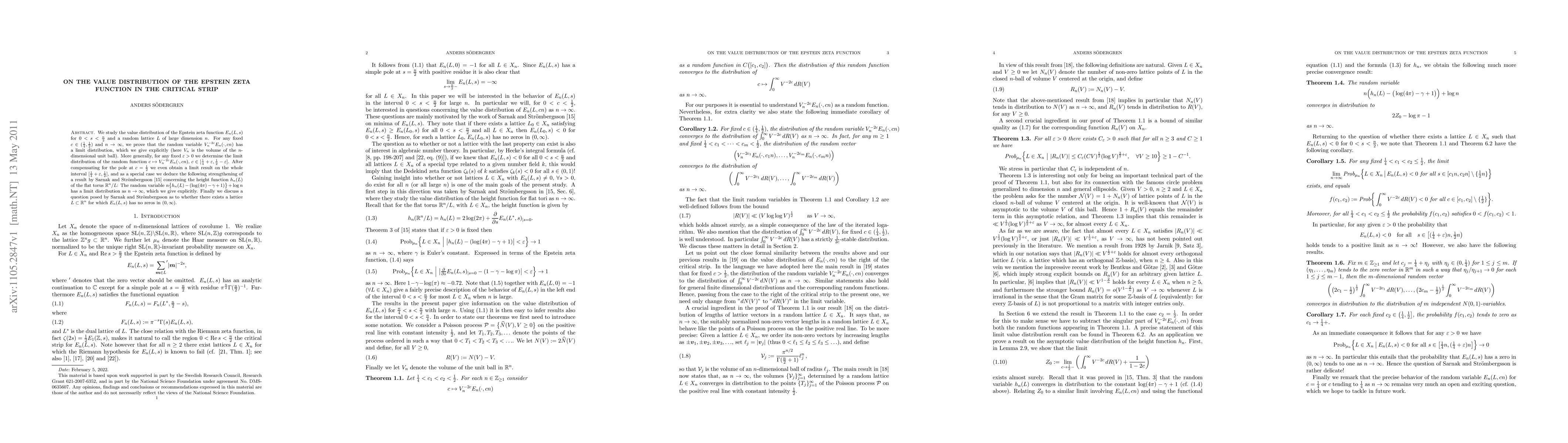 Thumbnail for On the value distribution of the Epstein zeta function in the critical
  strip