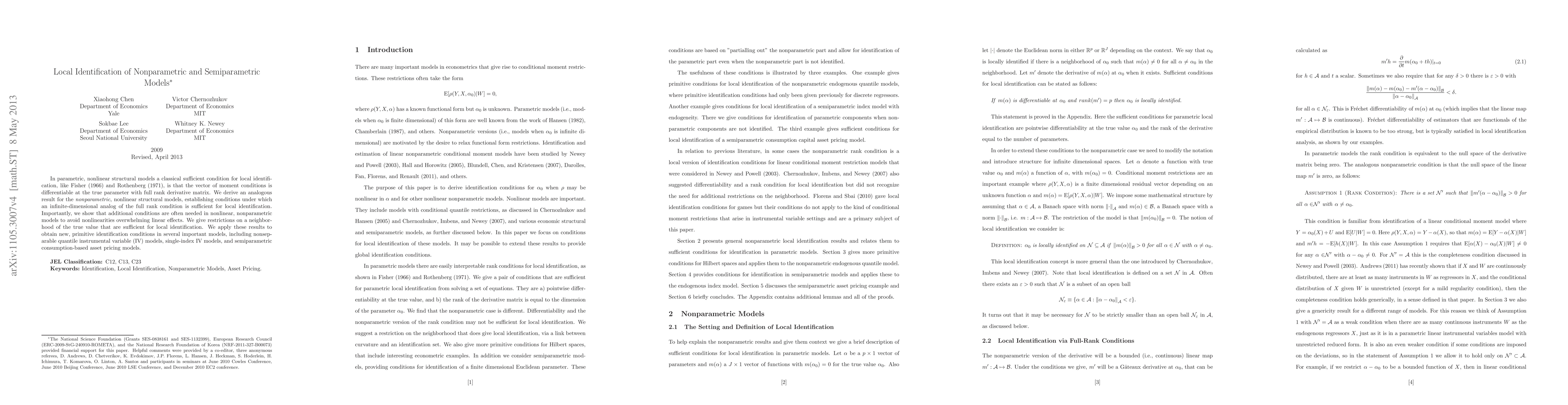 Thumbnail for Local Identification of Nonparametric and Semiparametric Models