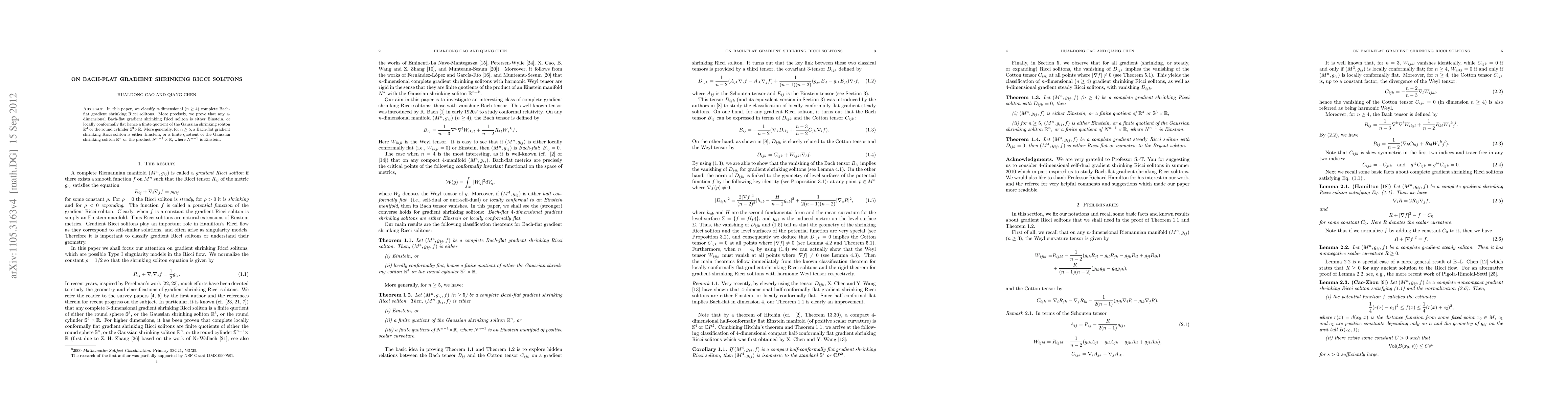 Thumbnail for On Bach-flat gradient shrinking Ricci solitons