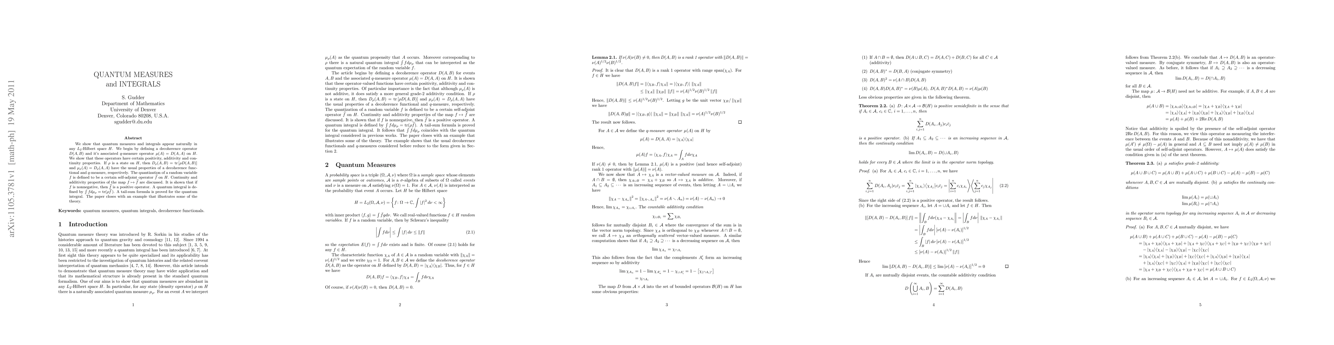 Thumbnail for Quantum measures and integrals