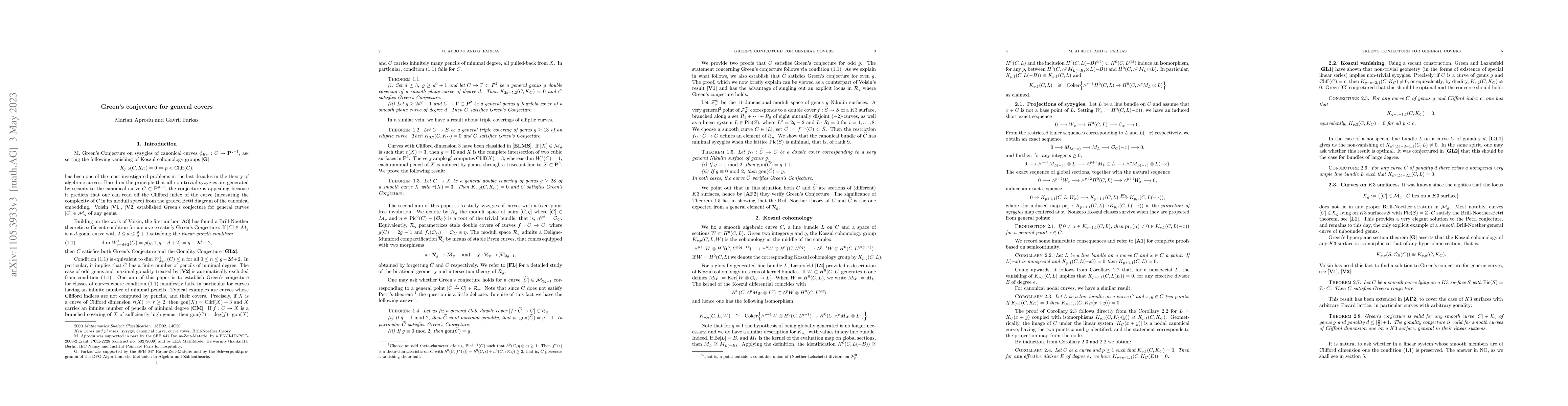 Thumbnail for Green's conjecture for general covers