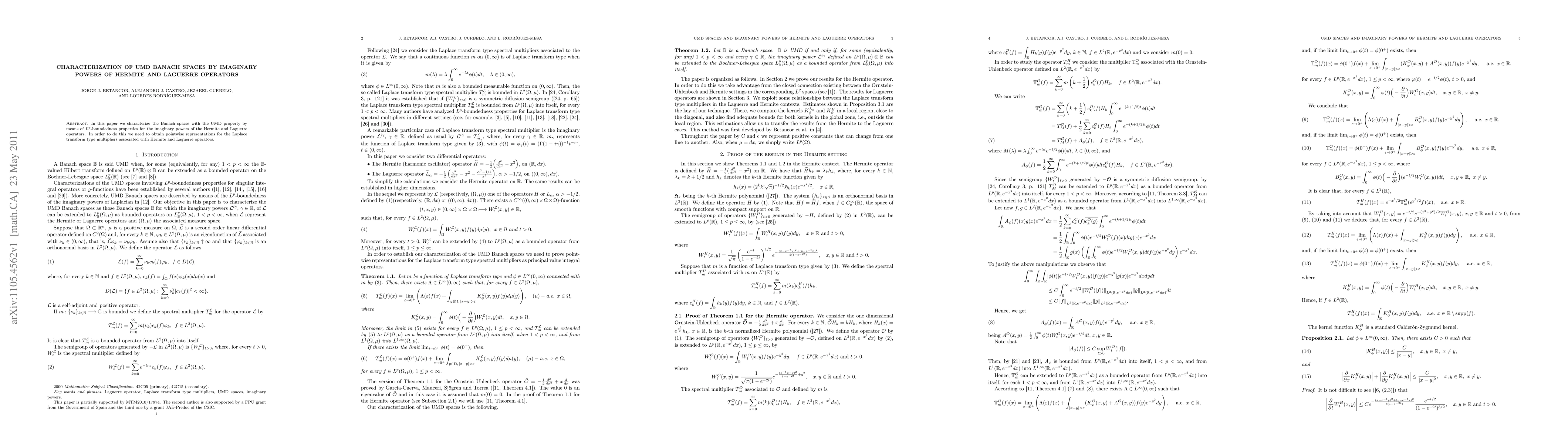 Thumbnail for Characterization of UMD Banach spaces by imaginary powers of Hermite and
  Laguerre operators