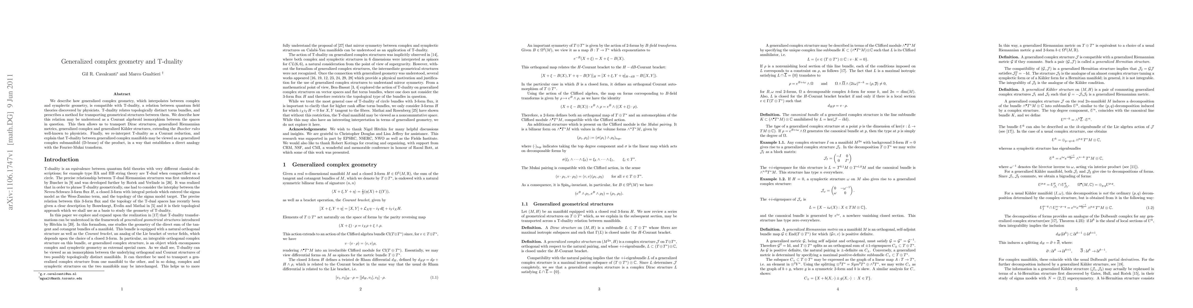 Thumbnail for Generalized complex geometry and T-duality