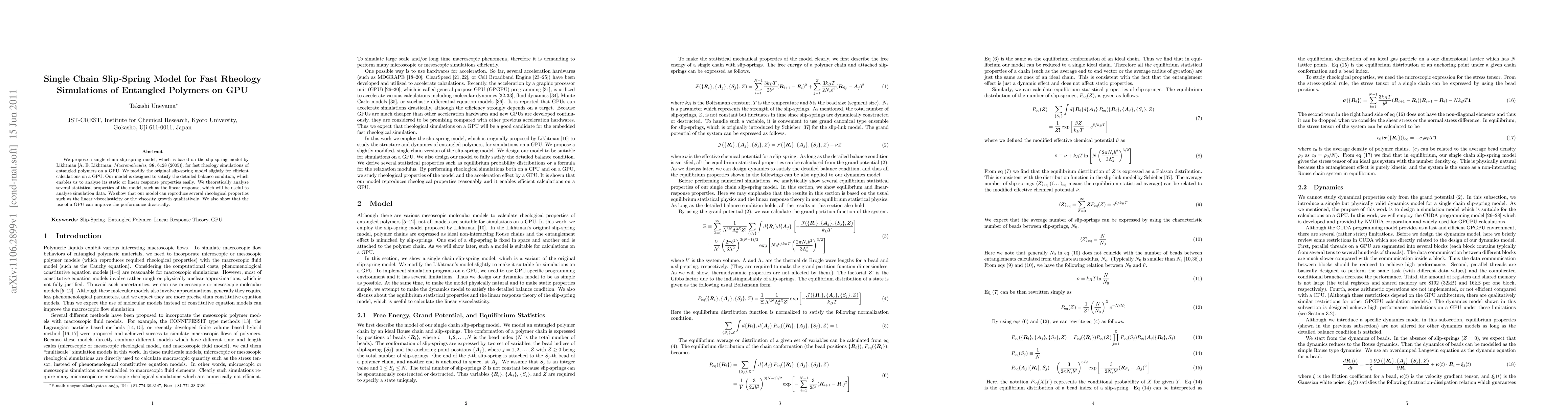 Thumbnail for Single Chain Slip-Spring Model for Fast Rheology Simulations of
  Entangled Polymers on GPU