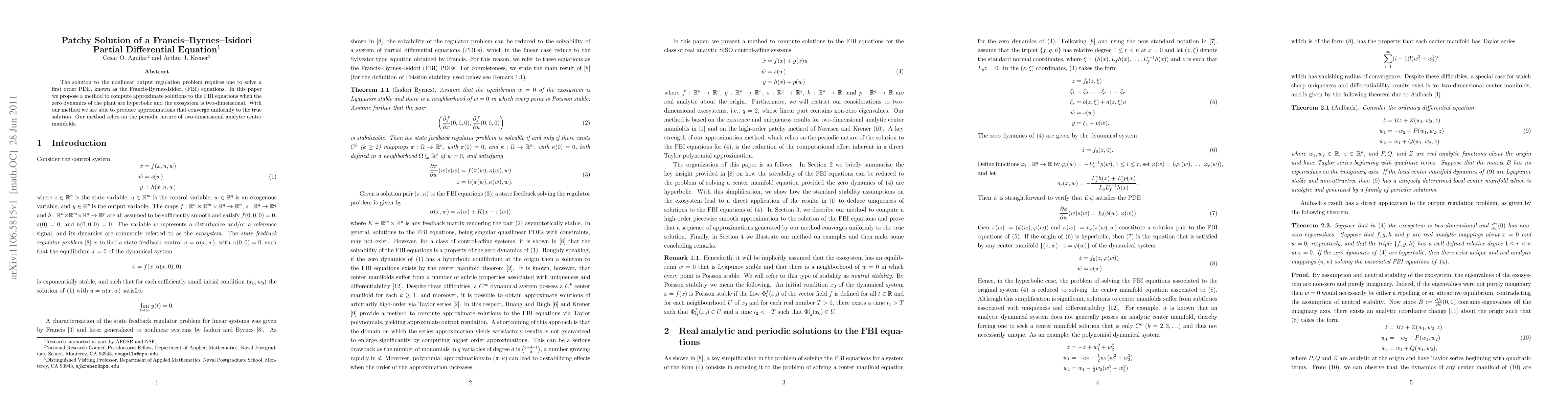 Thumbnail for Patchy Solution of a Francis-Byrnes-Isidori Partial Differential
  Equation